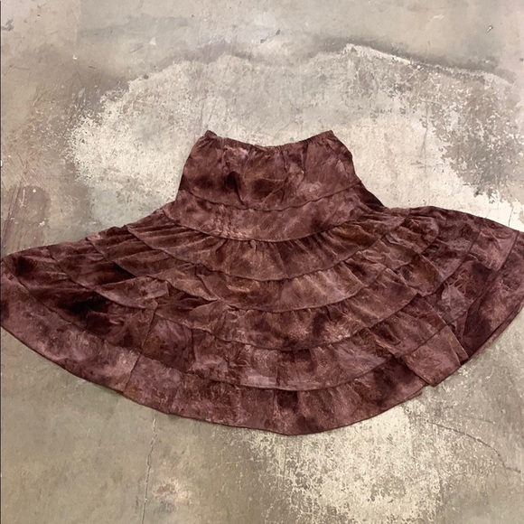 Vintage raindrops burned velvet Brown Tiered Women's Skirt fairy grunge - Picture 1 of 3